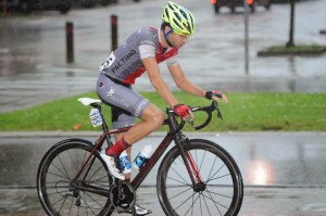  Riding to the car after a chaotic and wet race